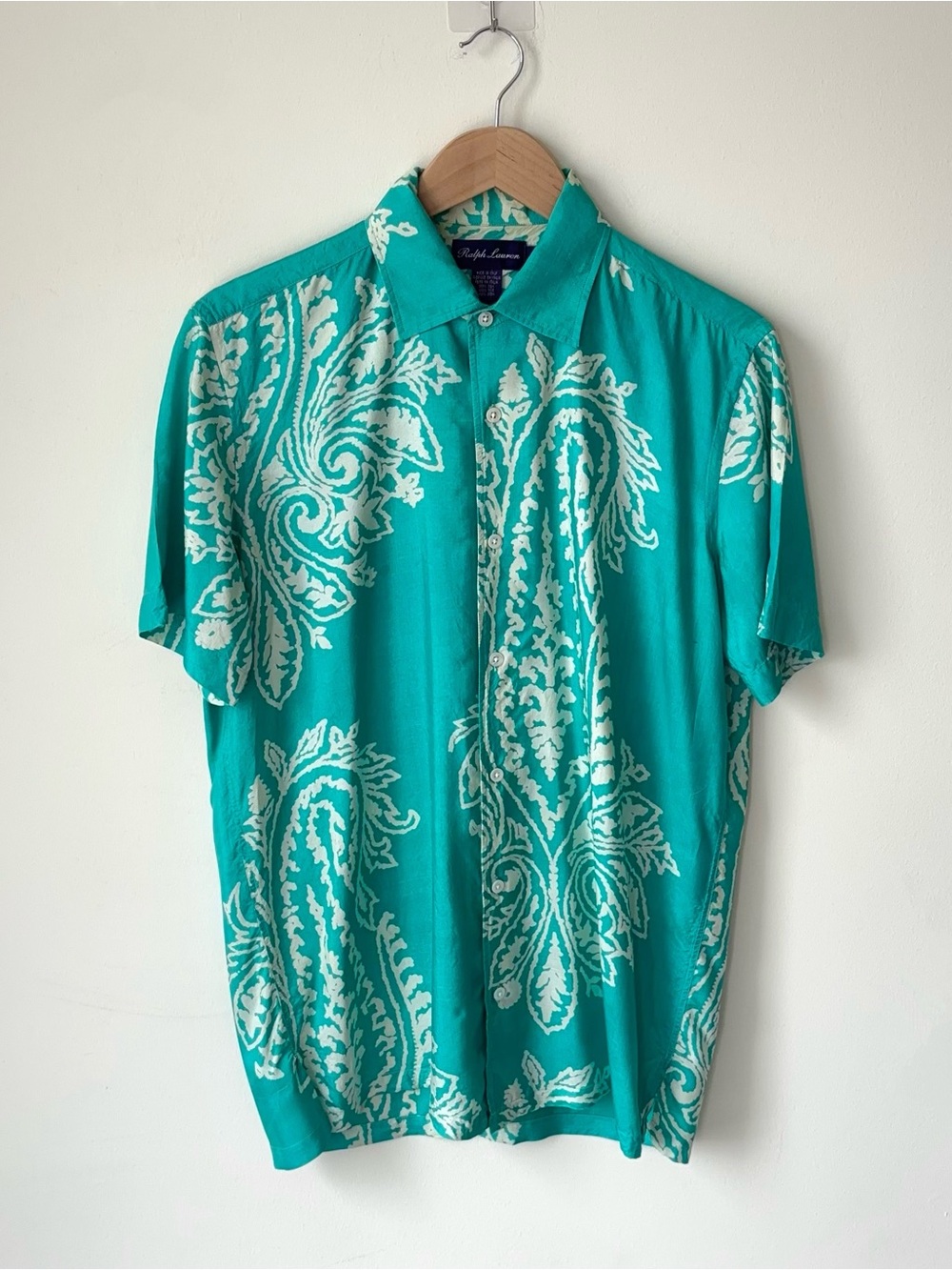 Ralph Lauren Purple Label 100% Silk Floral Hawaiian Shirt Size L Made in Italy